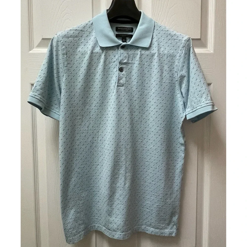 Banana Republic Men's Medium Light Blue Luxury‎ Touch Cotton Polo